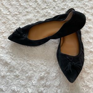 J. Crew black suede tassel flats - size 8.5